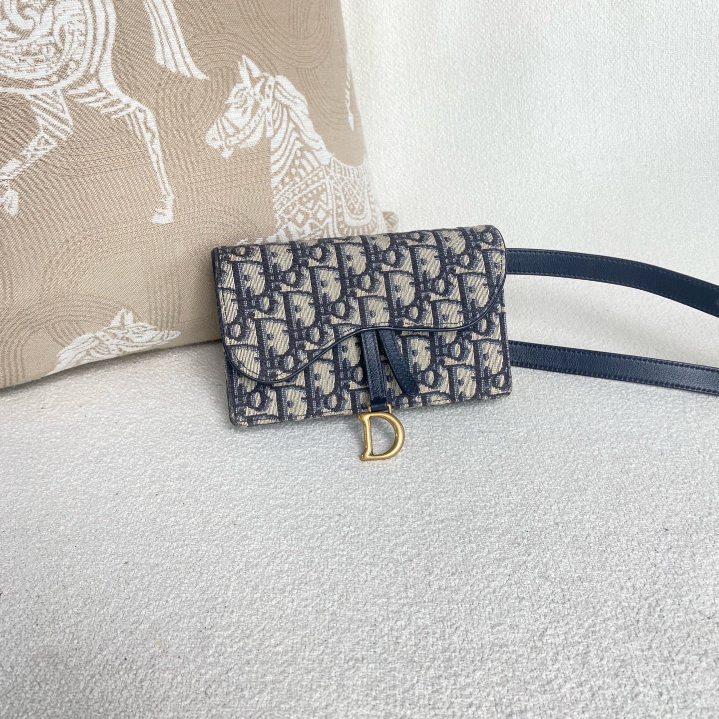 Dior - Saddle WOC Belt Bag - Embroidered canvas with leather trim - Blue with Gold-Tone Hardware - (mini)