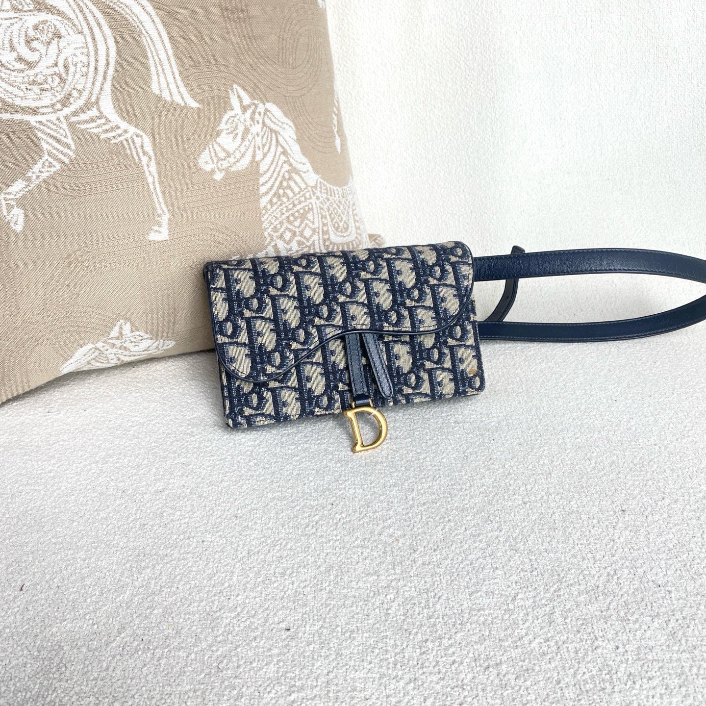 Dior - Saddle WOC Belt Bag - Embroidered Oblique canvas with leather trim - Blue - (mini)