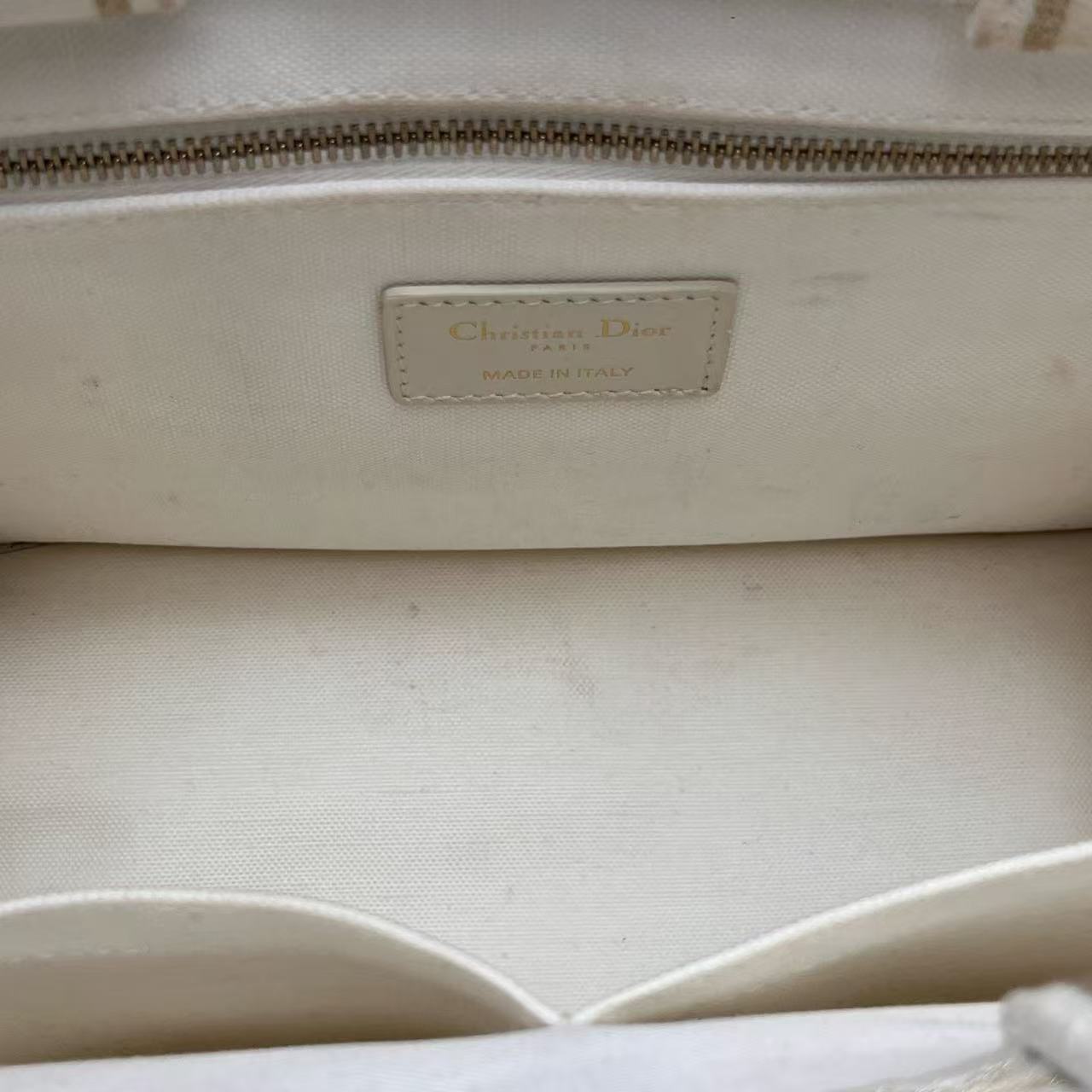 Dior - Small Book Tote - Embroidered canvas and leather trim - Beige with Gold/Tan embroidery - (small)