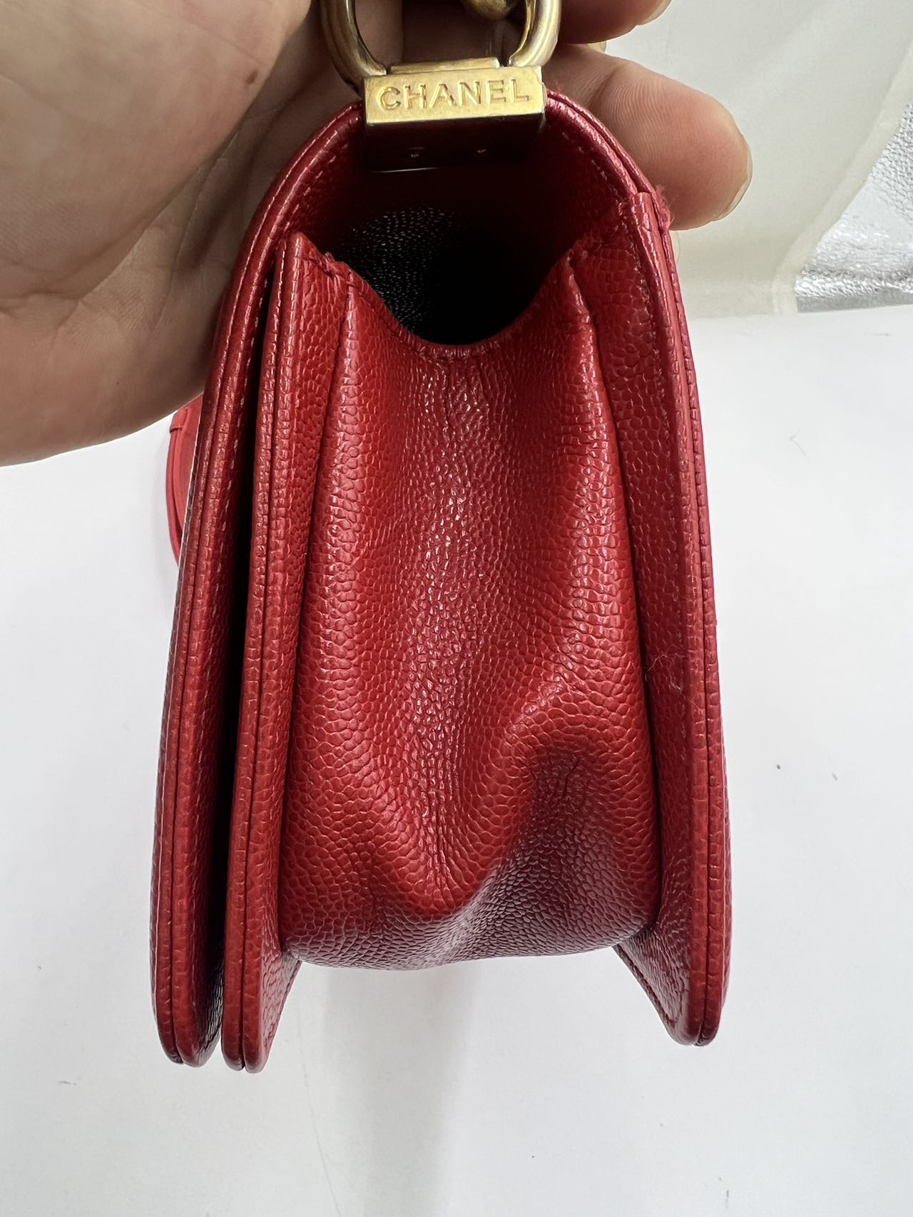 Chanel - Boy Bag - Grained calfskin leather - Red - (medium)