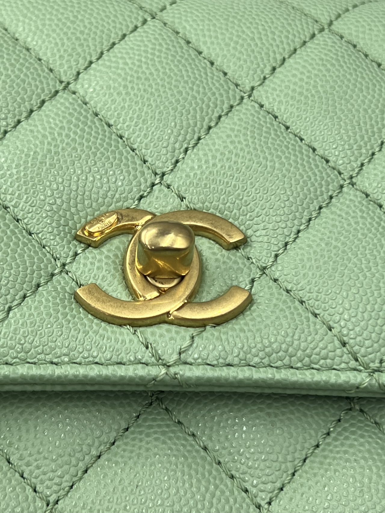 Chanel - Coco Handle Flap Bag - Grained calfskin leather - Pastel Green with Gold-Tone Hardware - (Small)