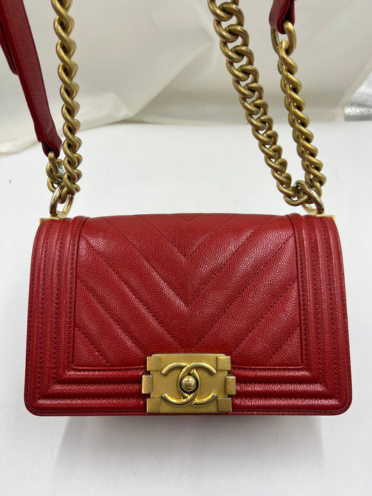 Chanel - Boy Bag - Grained calfskin leather - Red - (medium)