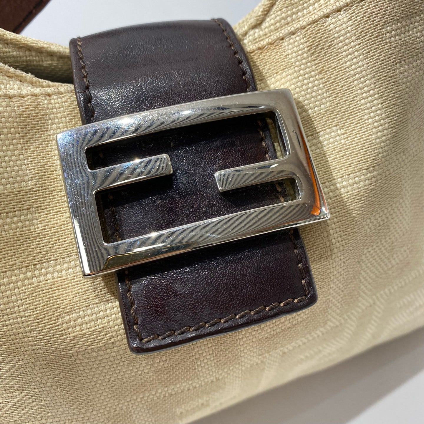 Fendi - Baguette - Canvas with leather trim - Beige with brown trim - (Small)
