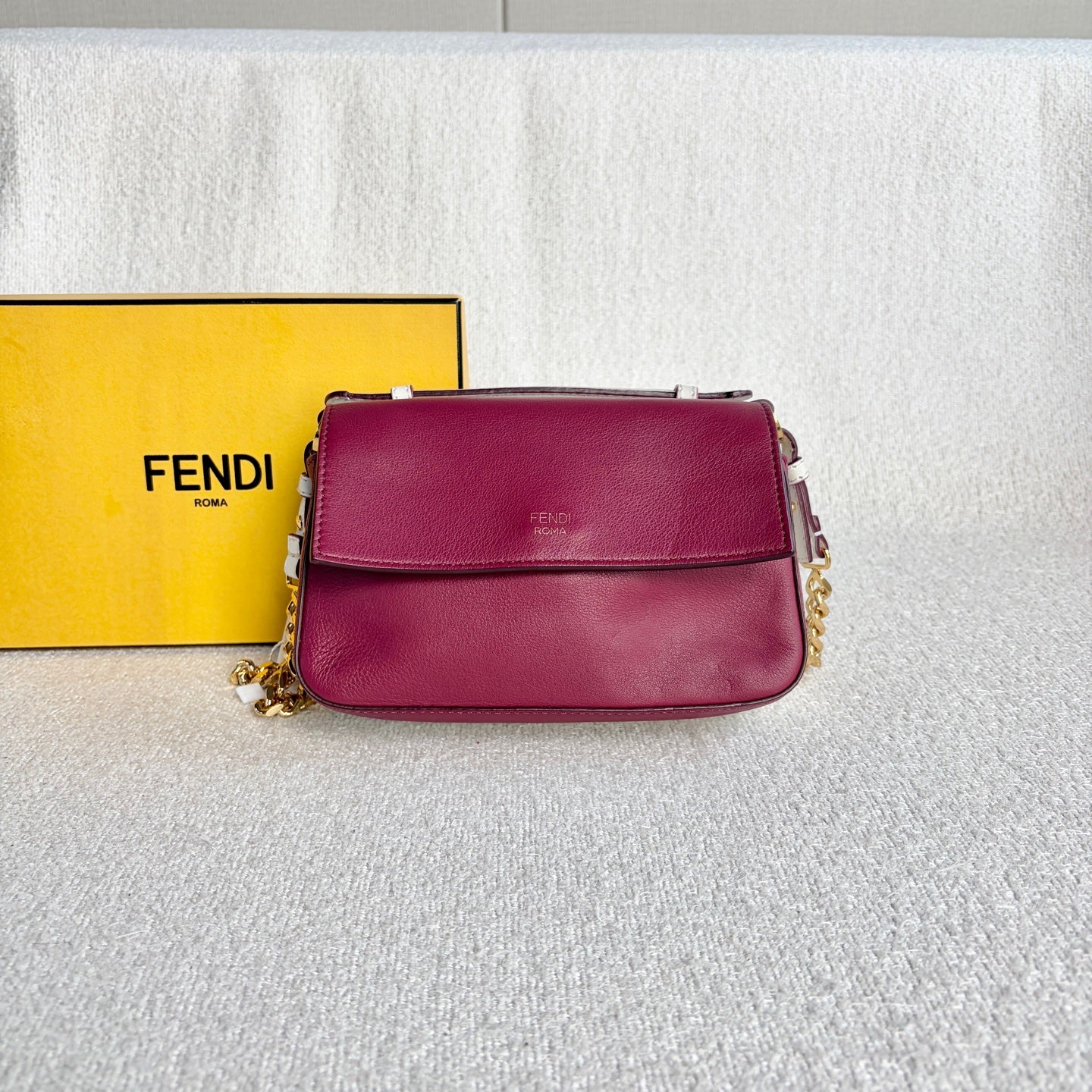 Fendi - Kani - Leather - Burgundy and White with Multicolour details - (mini)