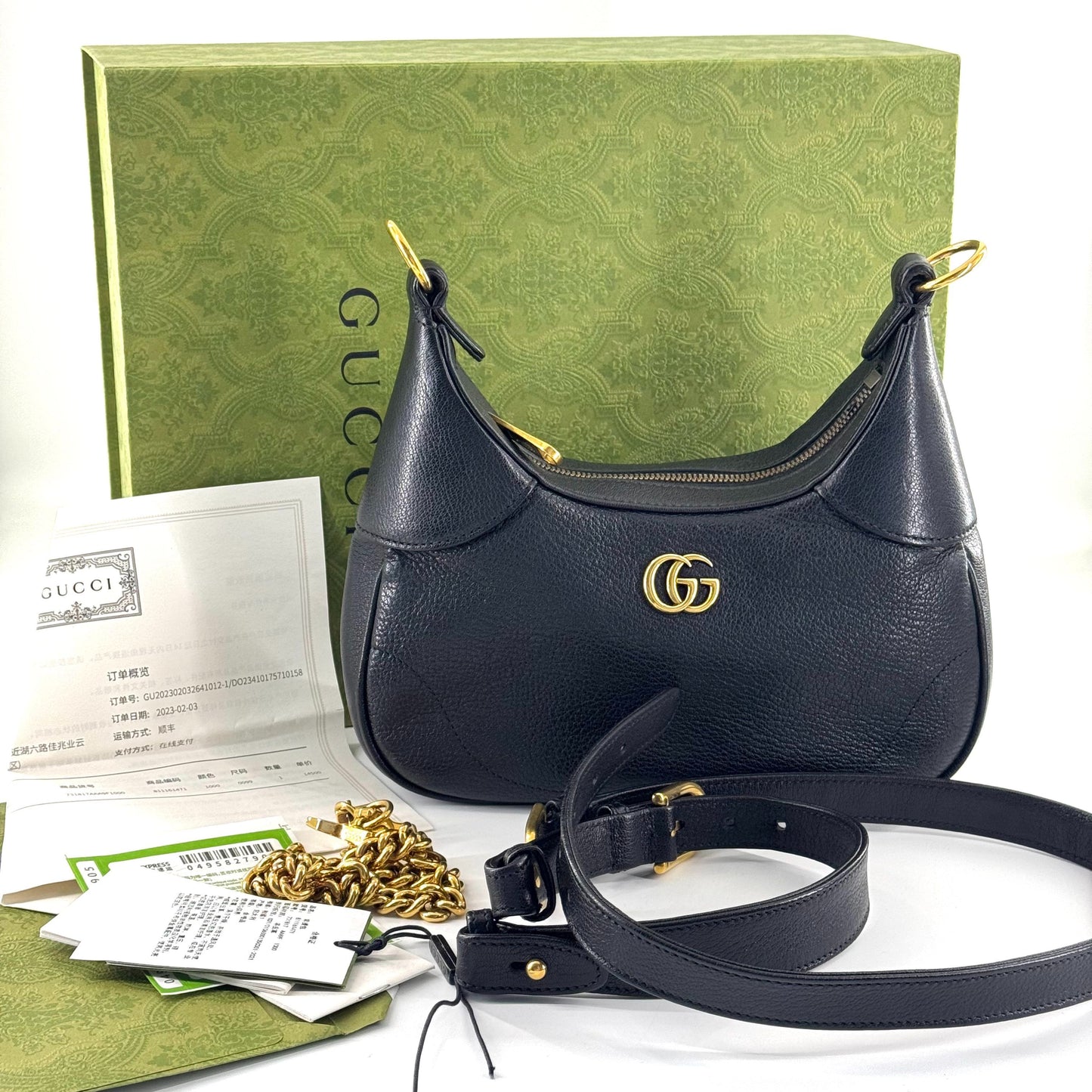 Gucci - Aphrodite Crescent Bag - Grained leather - Black with gold-tone hardware - (medium)
