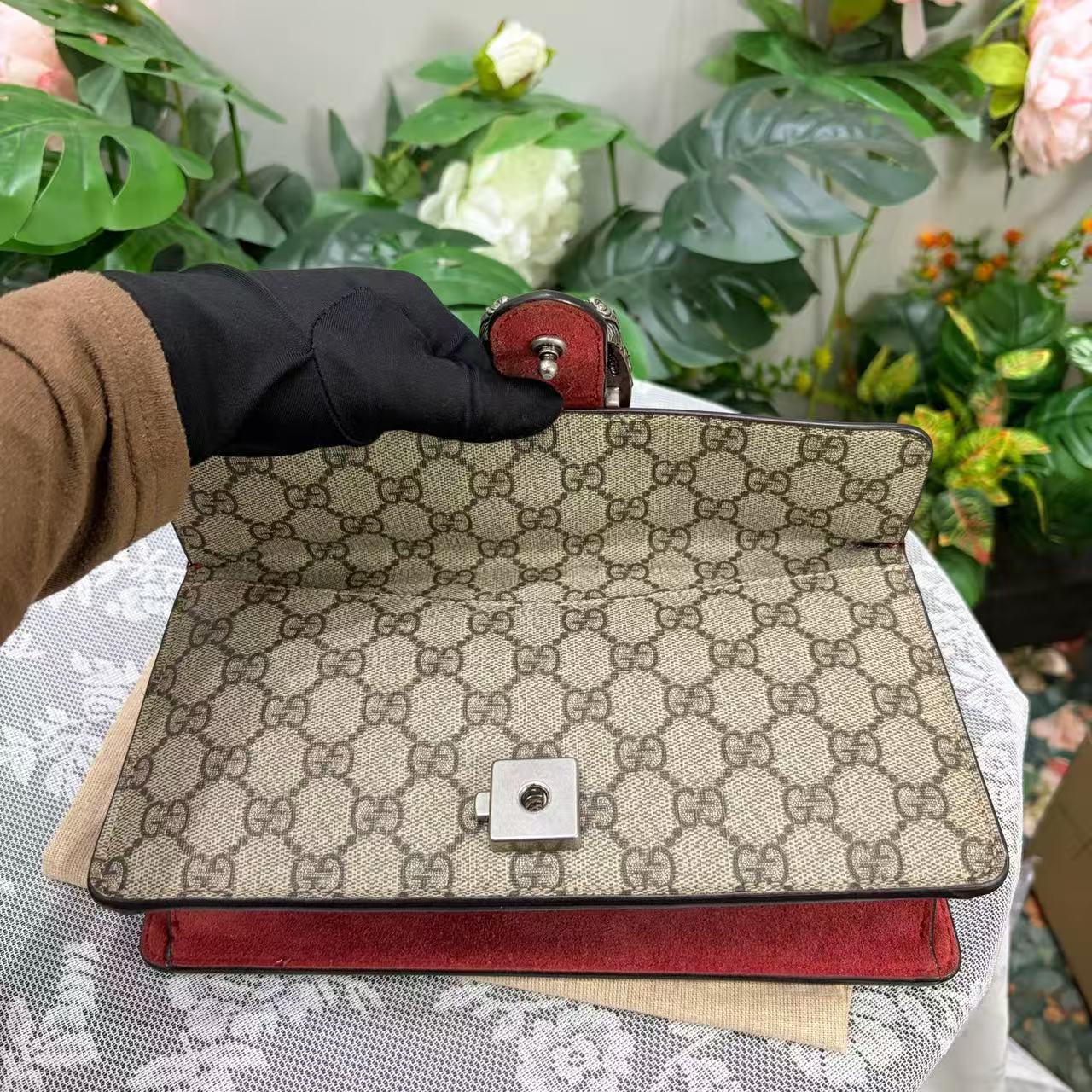 Gucci - Dionysus - GG Supreme coated canvas with red suede accents - Beige with red accents - (Small)