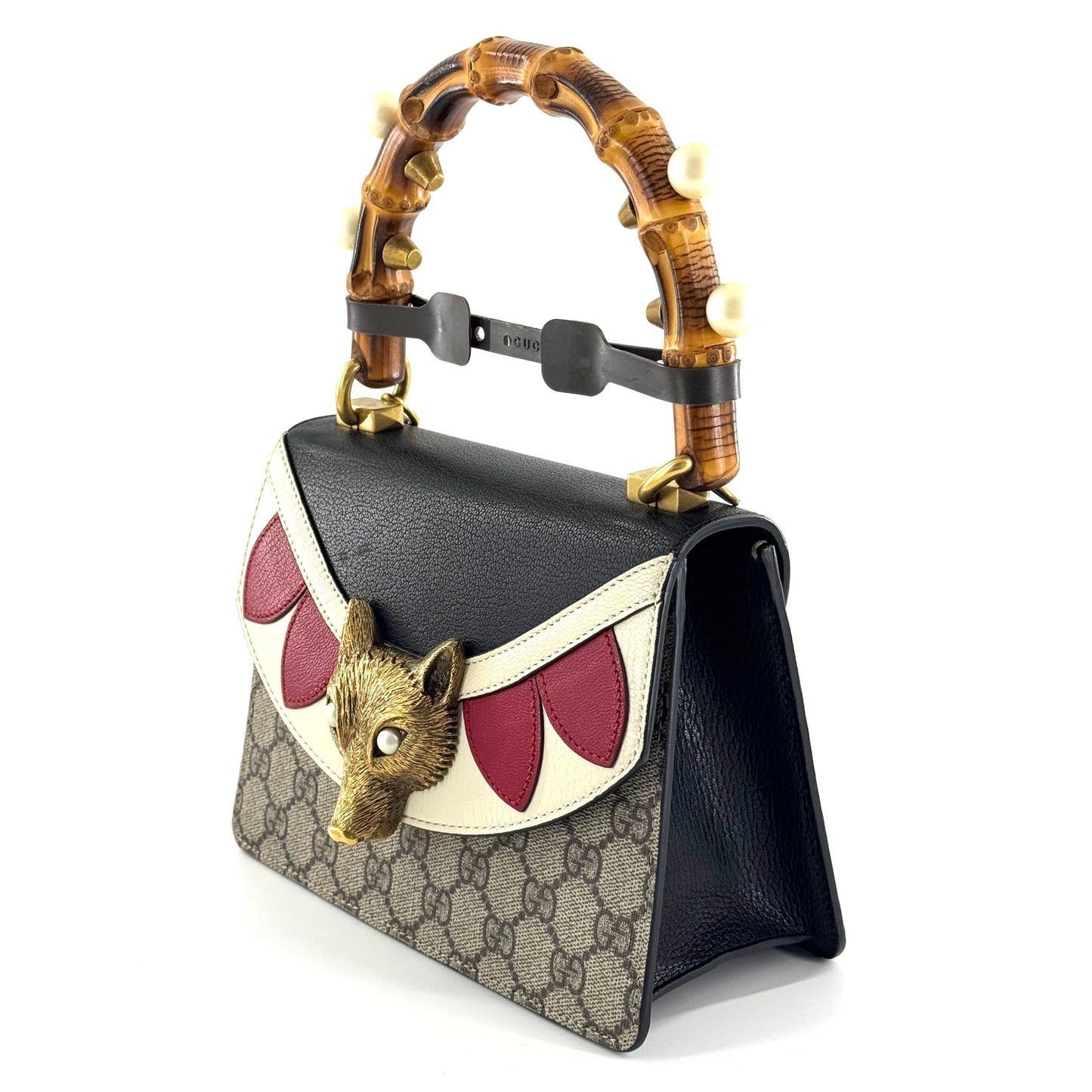 Gucci - Fox Bamboo Handle Chain Bag - GG Supreme canvas with leather trim and bamboo - Beige, Black, Red, White with Gold-tone hardware - (mini)