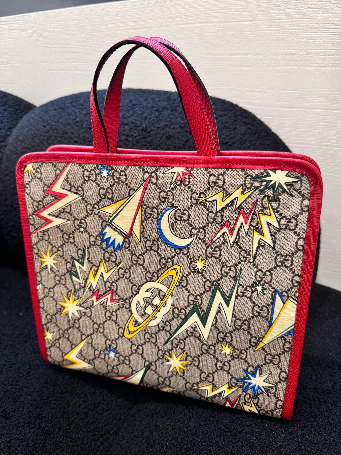 Gucci - GG Supreme Space Print Children's Tote Bag - Coated canvas with leather trim - Multicolour - (small)
