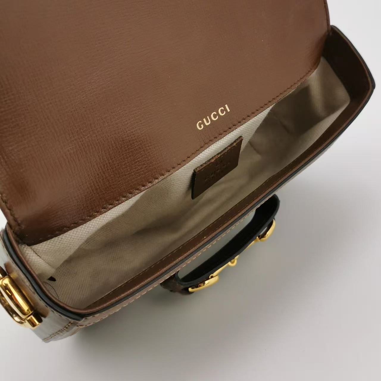 Gucci - Horsebit 1955 Mini Bag - GG Supreme canvas with leather trim - Beige and Brown with Gold-Tone Hardware - (Mini)