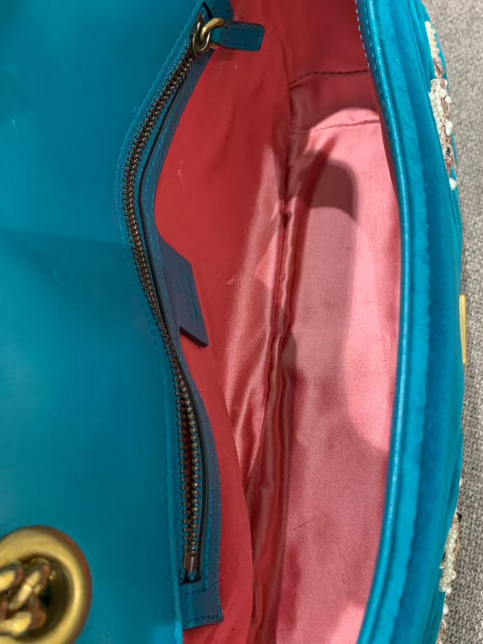 Gucci - Marmont - Velvet - Teal with Gold-Tone Hardware - (mini)