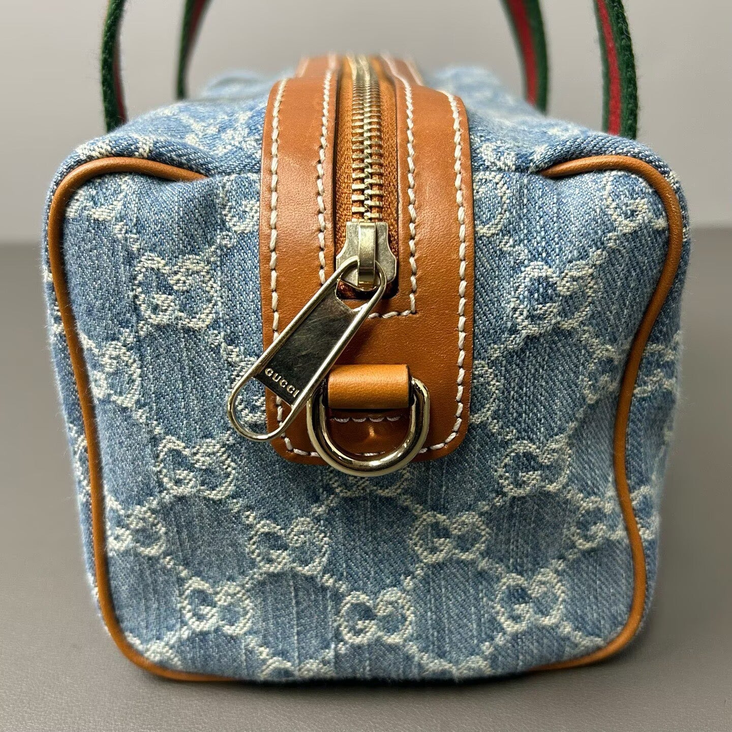 Gucci - Mini Boston - Denim with leather trim - Blue with brown, red, and green accents - (mini)