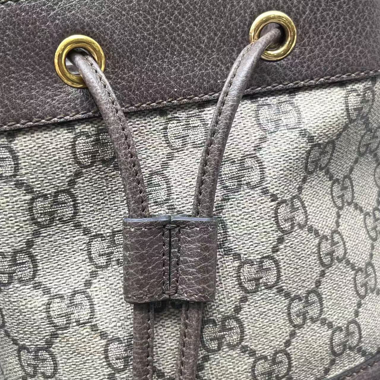 Gucci - Ophidia Drawstring Bucket Bag - GG Supreme canvas with leather trim - Beige and Brown with Red and Green Web - (mini)