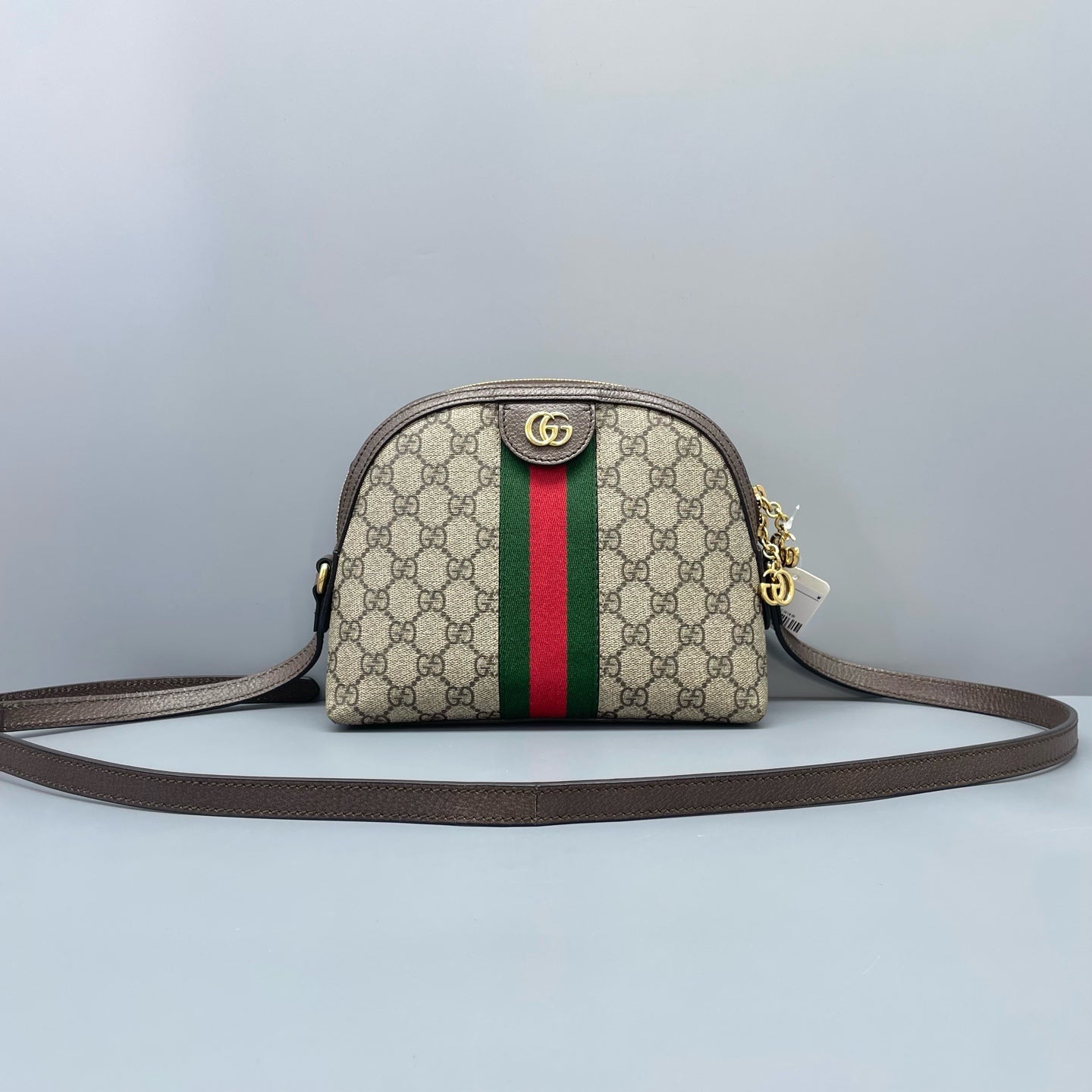 Gucci - Ophidia GG Supreme Mini Dome Shoulder Bag - GG Supreme canvas with leather trim - Ebony brown with beige GG Supreme canvas, and red/green Web stripe - (mini)