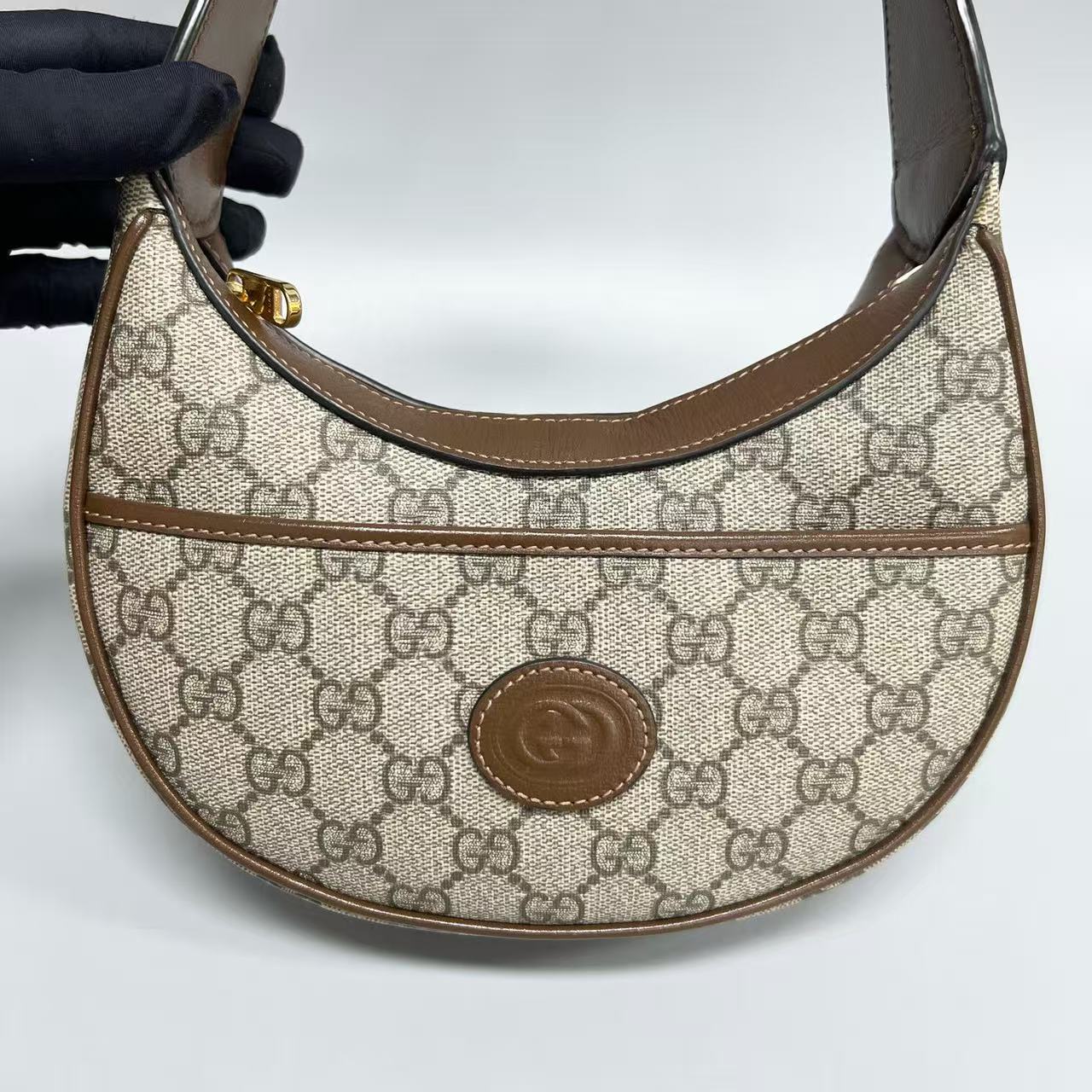 Gucci - Ophidia Half-Moon Bag - GG Supreme canvas with leather trim - Beige - (mini)