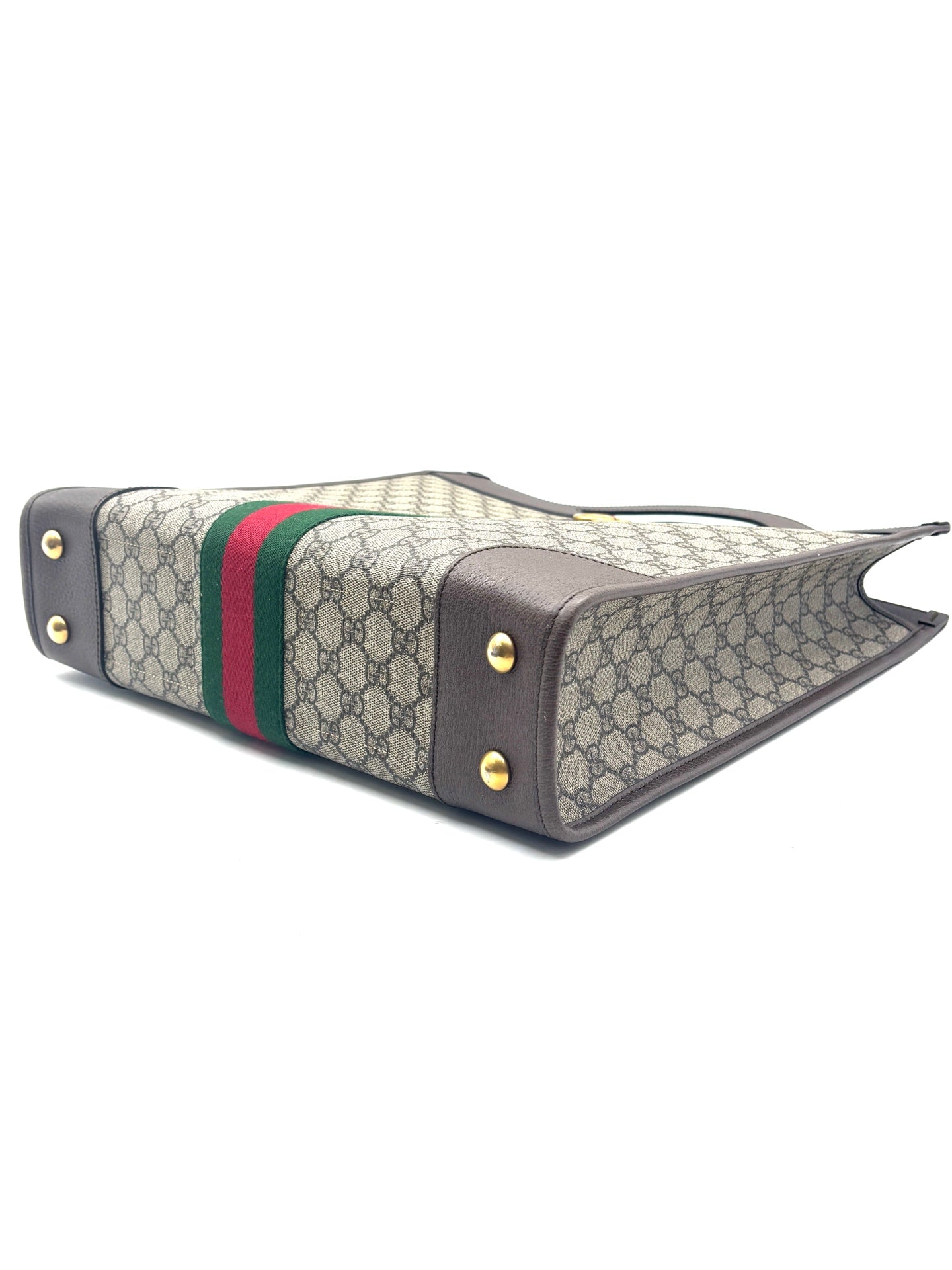 Gucci - Ophidia Tote Bag - GG Supreme canvas with brown leather trim - Beige - (medium)