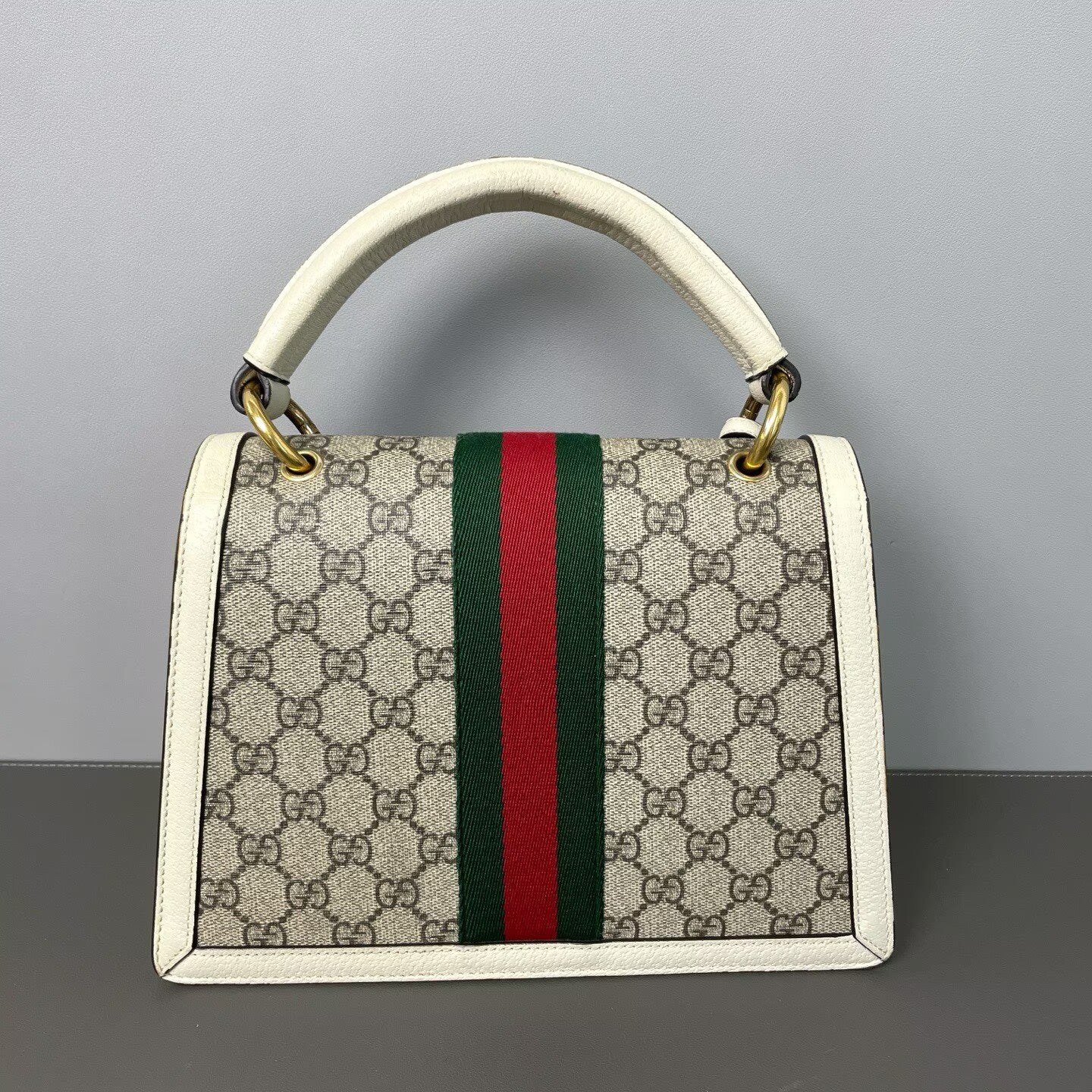 Gucci - Queen Margaret - GG Supreme canvas with leather trim - Beige and White with Red and Green accents - (small)