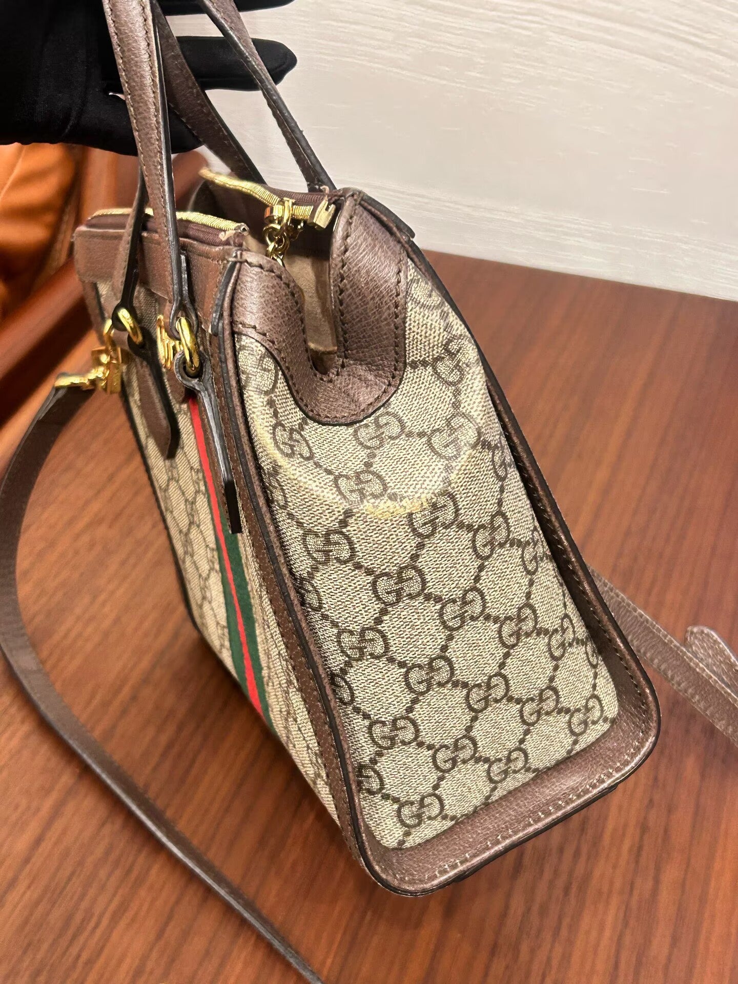Gucci - Small Tote - GG Supreme canvas with leather trim - Beige/Brown GG Supreme with Red/Green Web - (Small)