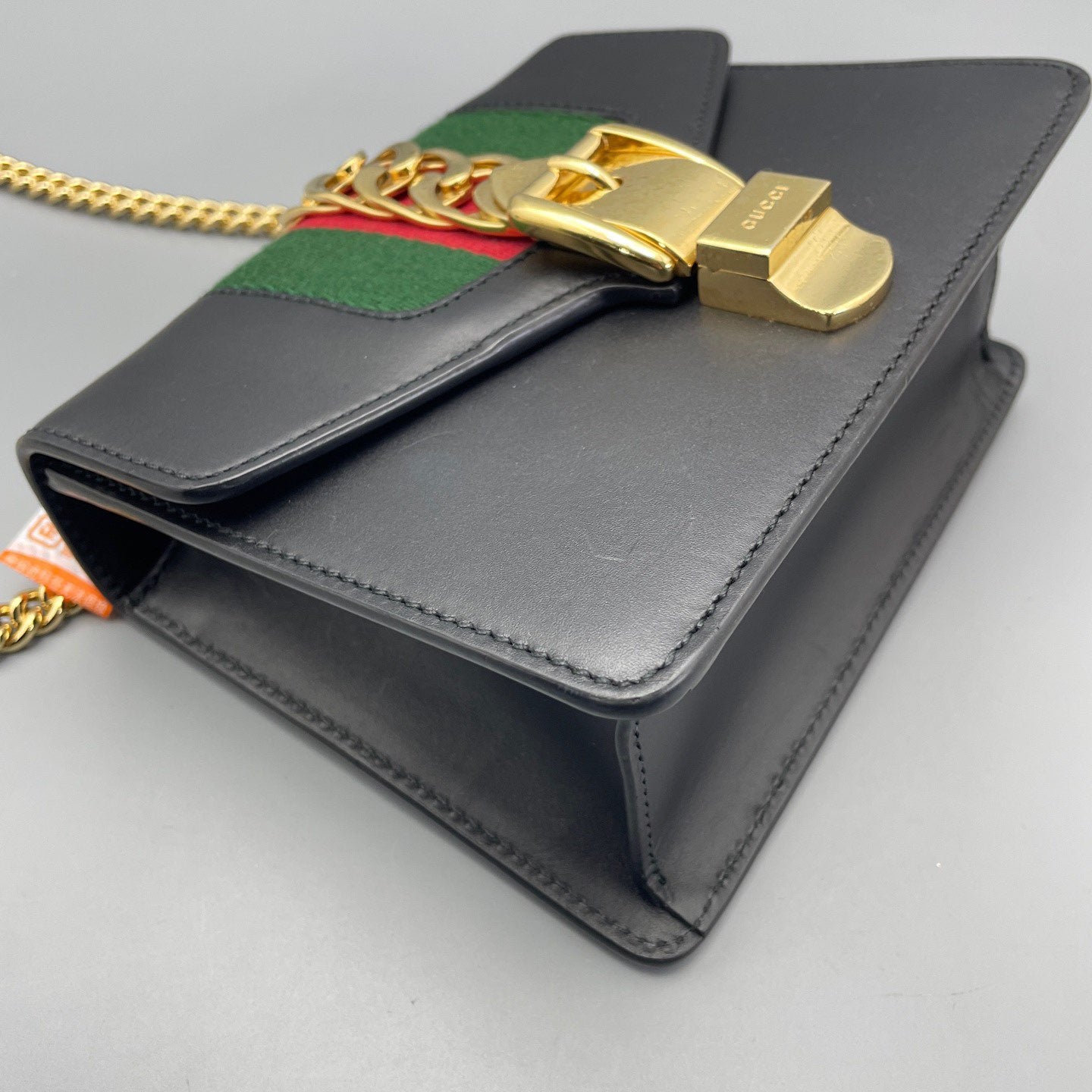 Gucci - Sylvie Small - Smooth leather with canvas Web stripe - Black with green and red Web detail - (small)