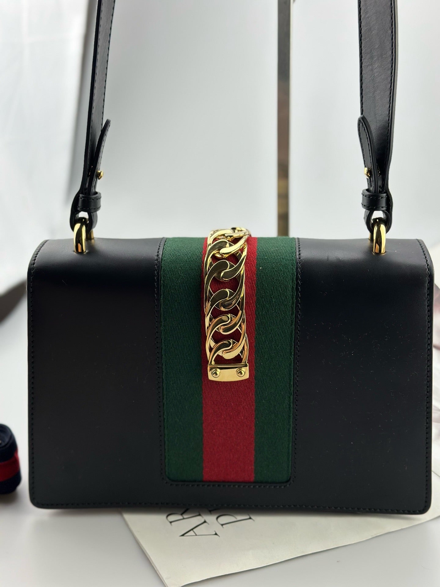 Gucci - Sylvie - Smooth leather - Black with Web stripe - (Small)