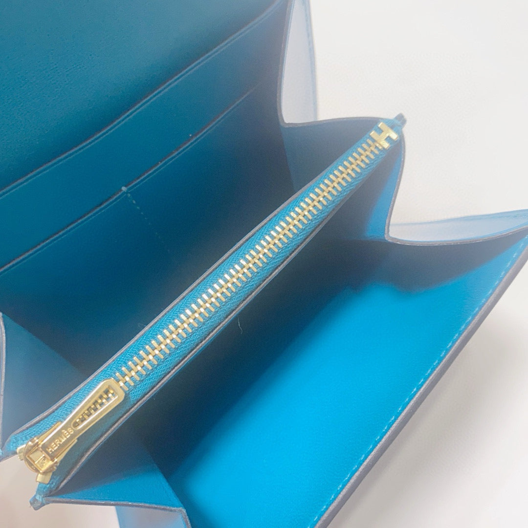 Hermès - Constance Compact Wallet - Box leather - Blue - (Small)