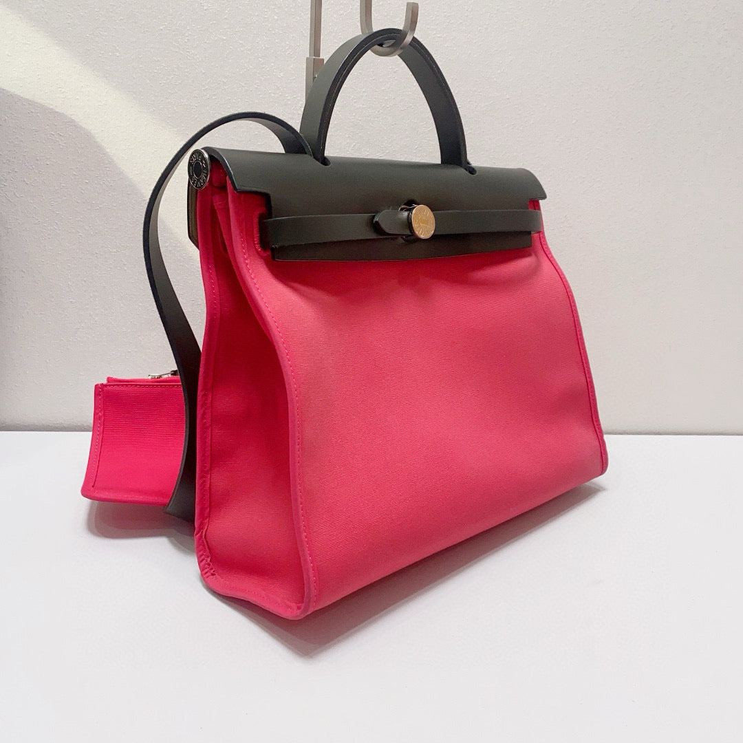 Hermès - Herbag 31 - Toile H canvas and Hunter cowhide leather - Rose Pink with Anthracite Grey accents - (medium)