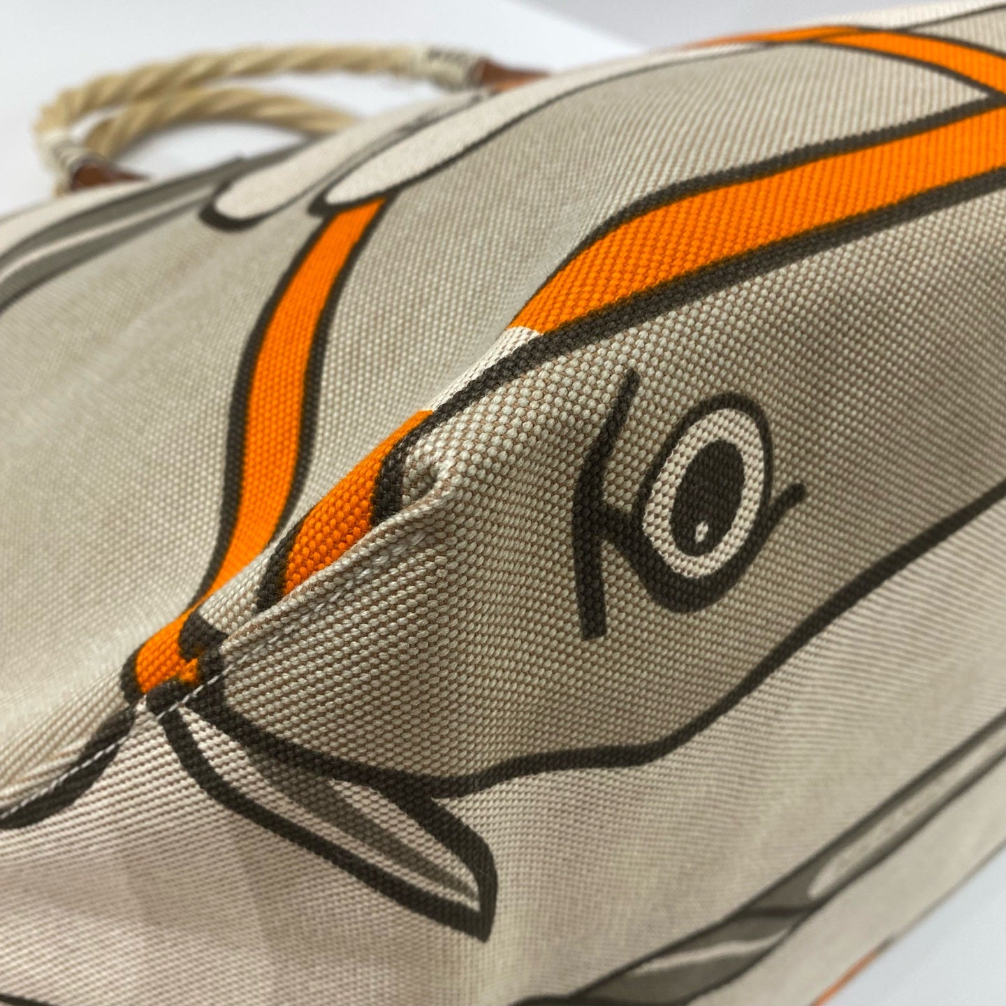 Hermès - Horse Head Beach Bag - Canvas with leather trim and rope handles - Beige, Orange, Grey, Brown - (Large)