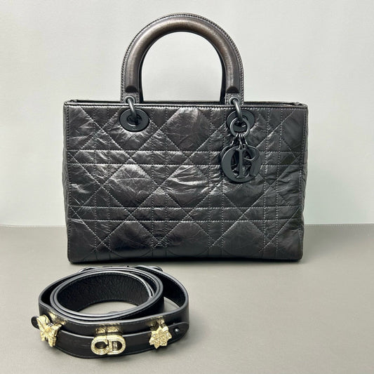 Dior - Lady Dior D-Sire So Black - Oiled wax leather - Black - (mini)