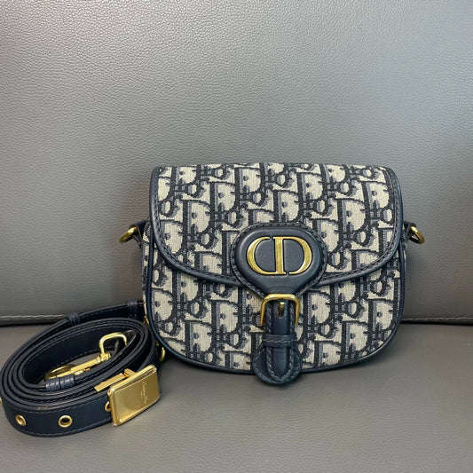 Dior - Bobby Small - Dior Oblique jacquard canvas with calfskin leather trim - Beige and Navy with Gold-Tone Hardware - (Small)