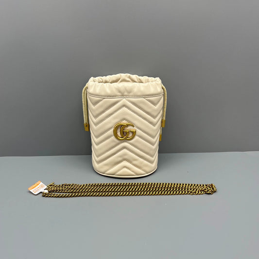 Gucci - GG Marmont Small Bucket Bag - Leather - White - (Small)