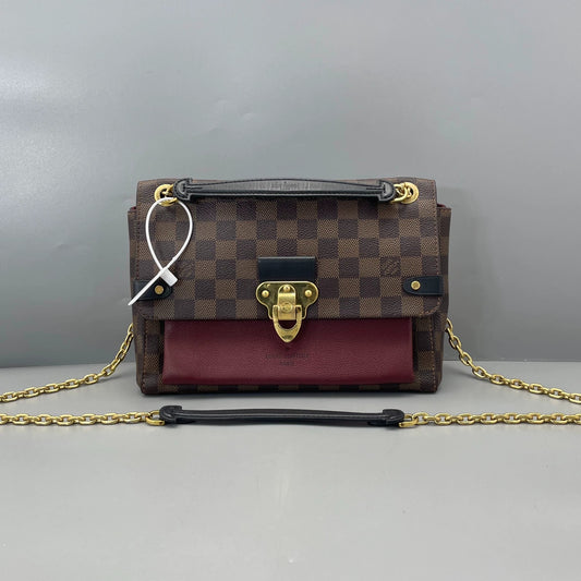 Louis Vuitton - Vavin PM - Damier Ebene canvas with grained leather trim - Brown and Burgundy with Black accents - (Medium)