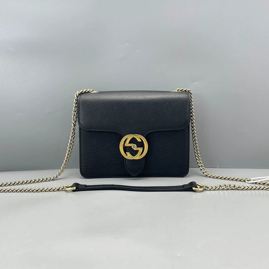 Gucci - Interlocking G Accordion Chain Bag - Leather - Black - (small)