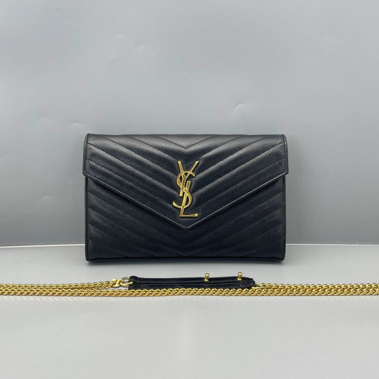 Saint Laurent - Envelope Bag - Grained leather - Black with Gold-Tone Hardware - (Medium)