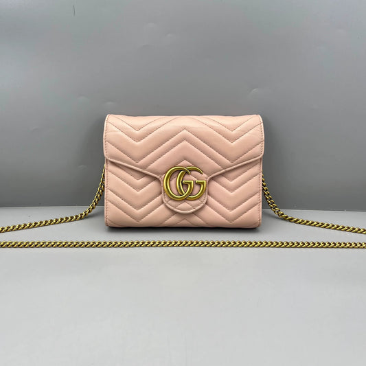 Gucci - GG Marmont Matelassé Chain Wallet (WOC) - Leather - Pink - (mini)