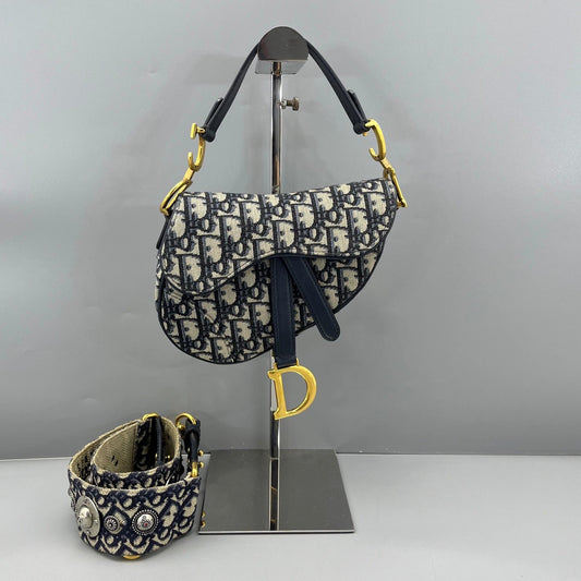 Dior - Saddle bag - Dior Oblique jacquard canvas with navy blue calfskin leather trim - Blue - (Small)