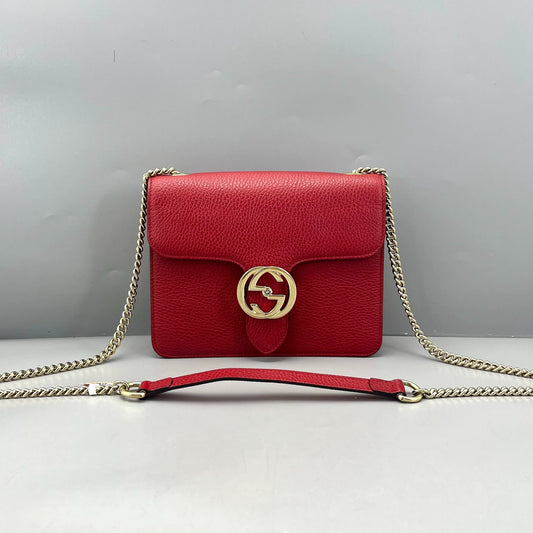 Gucci - Interlocking G Chain Shoulder Bag - Leather - Red - (Small)