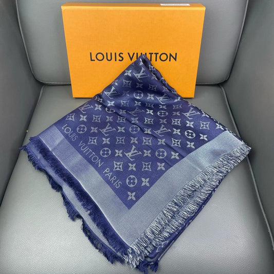 Louis Vuitton - Monogram Shawl - Cloth - Navy with Grey - (large)