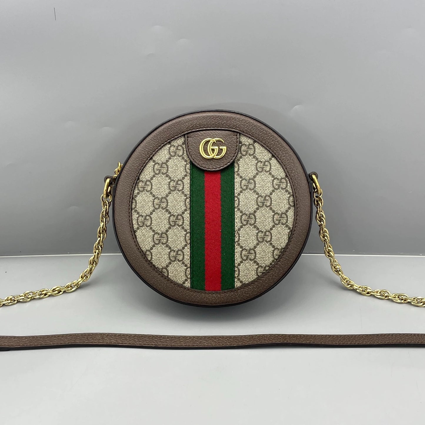 Gucci - Ophidia Mini Round Shoulder Bag - GG Supreme canvas with leather trim - Brown - (mini)