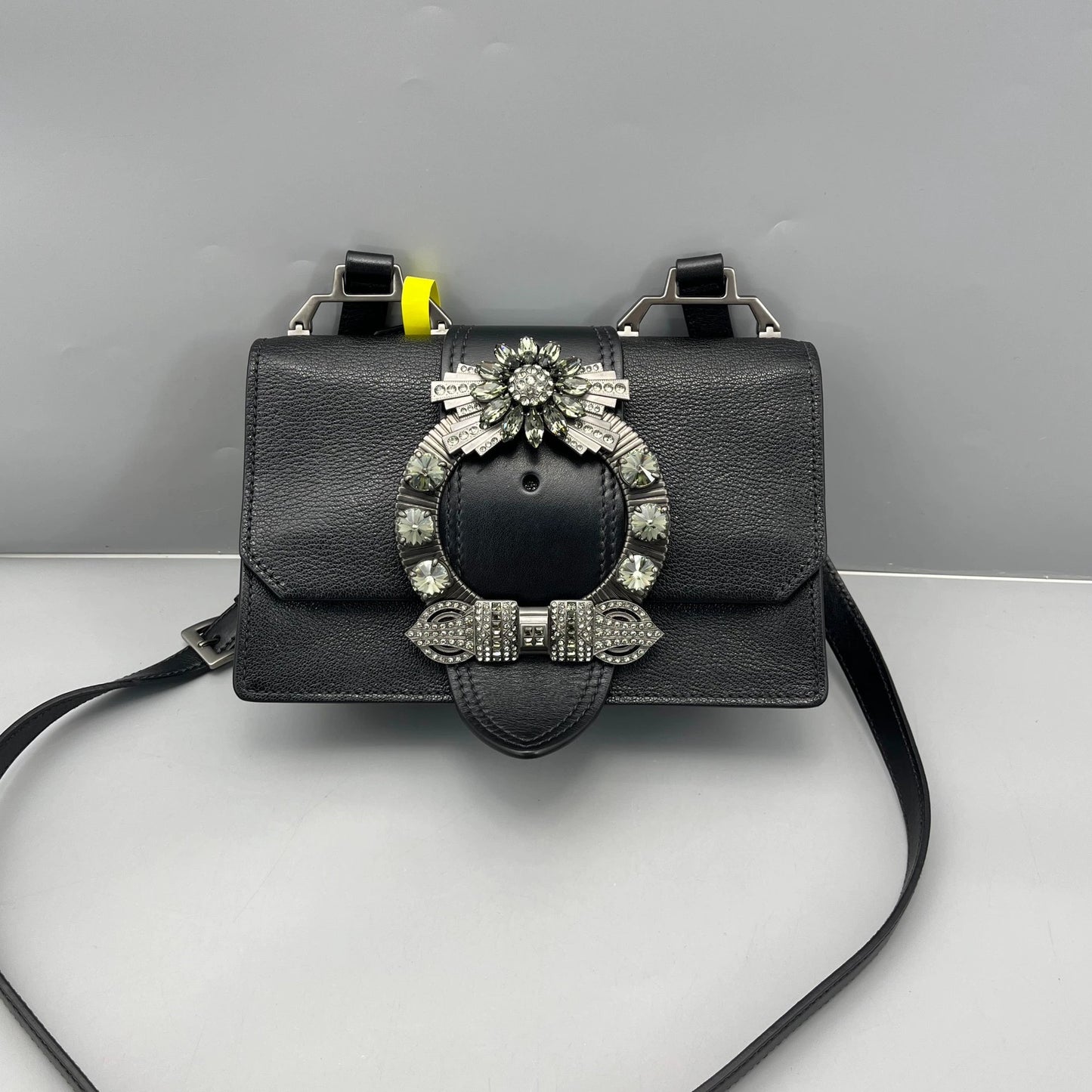 Miu Miu - Jeweled Buckle Shoulder Bag - Leather - Black - (Small)
