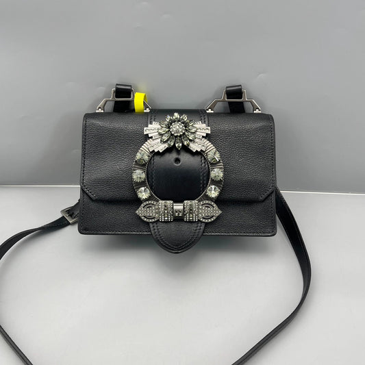 Miu Miu - Jeweled Buckle Shoulder Bag - Leather - Black - (Small)