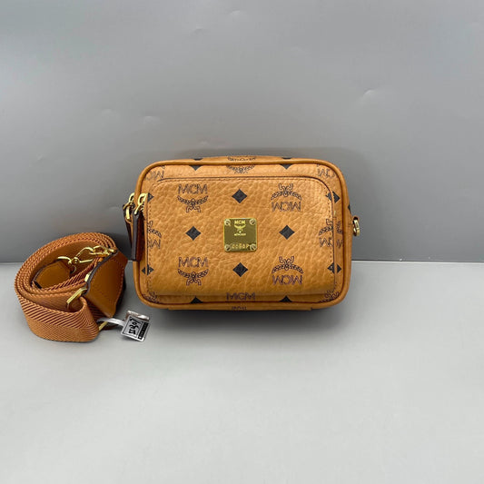 MCM - Visetos Camera Belt Bag - Coated Canvas with Leather Trim - Cognac - (mini)