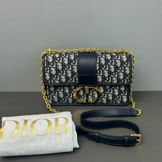 Dior - 30 Montaigne Oblique Embroidered Flap Bag with Chain - Embroidered canvas with leather trim - Blue - (medium)