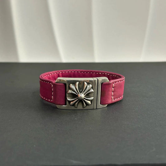 Chrome Hearts - Floral Cross Leather Bracelet - Leather with 925 sterling silver - Pink - (medium)