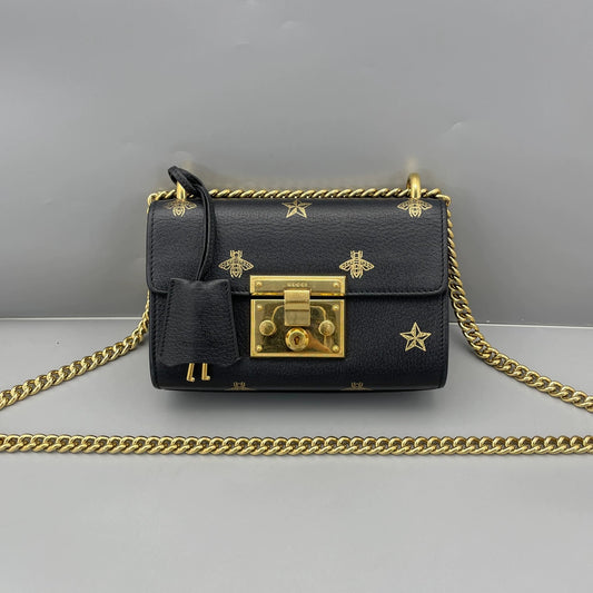 Gucci - Padlock Bee Mini Bag - Leather - Black - (small)