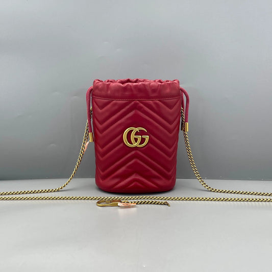 Gucci - GG Marmont Mini Bucket Bag - Leather - Red with Gold-Tone Hardware - (mini)