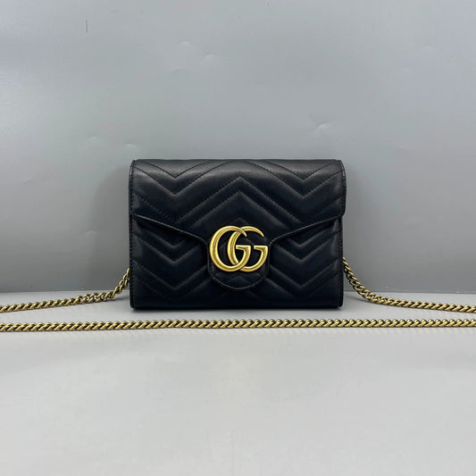Gucci - GG Marmont Wallet on Chain (WOC) - Leather - Black - (small)