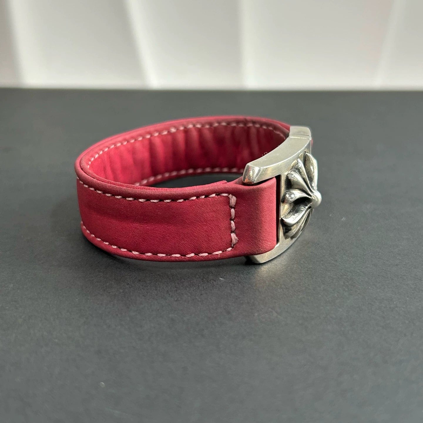 Chrome Hearts - Floral Cross Leather Bracelet - Leather with 925 sterling silver - Pink - (medium)