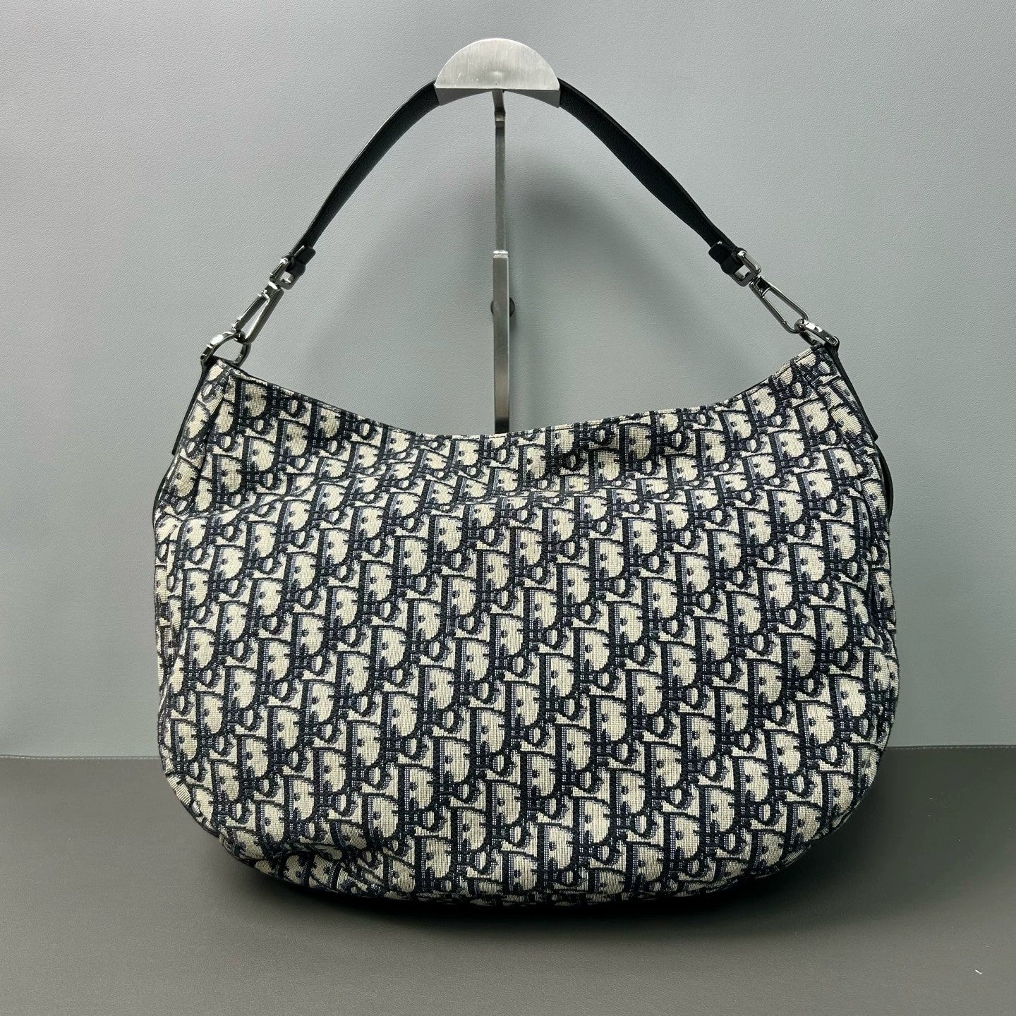 Dior - Saddle Soft Tote - Oblique jacquard canvas with pebbled leather trim - Beige and Navy with Black leather - (Small)