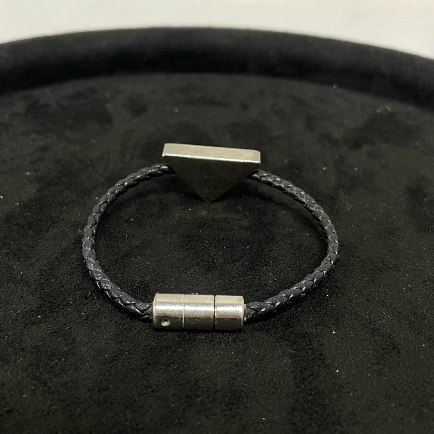 Prada - Woven Leather Bracelet with Triangle Logo - Leather - Black - (Small)
