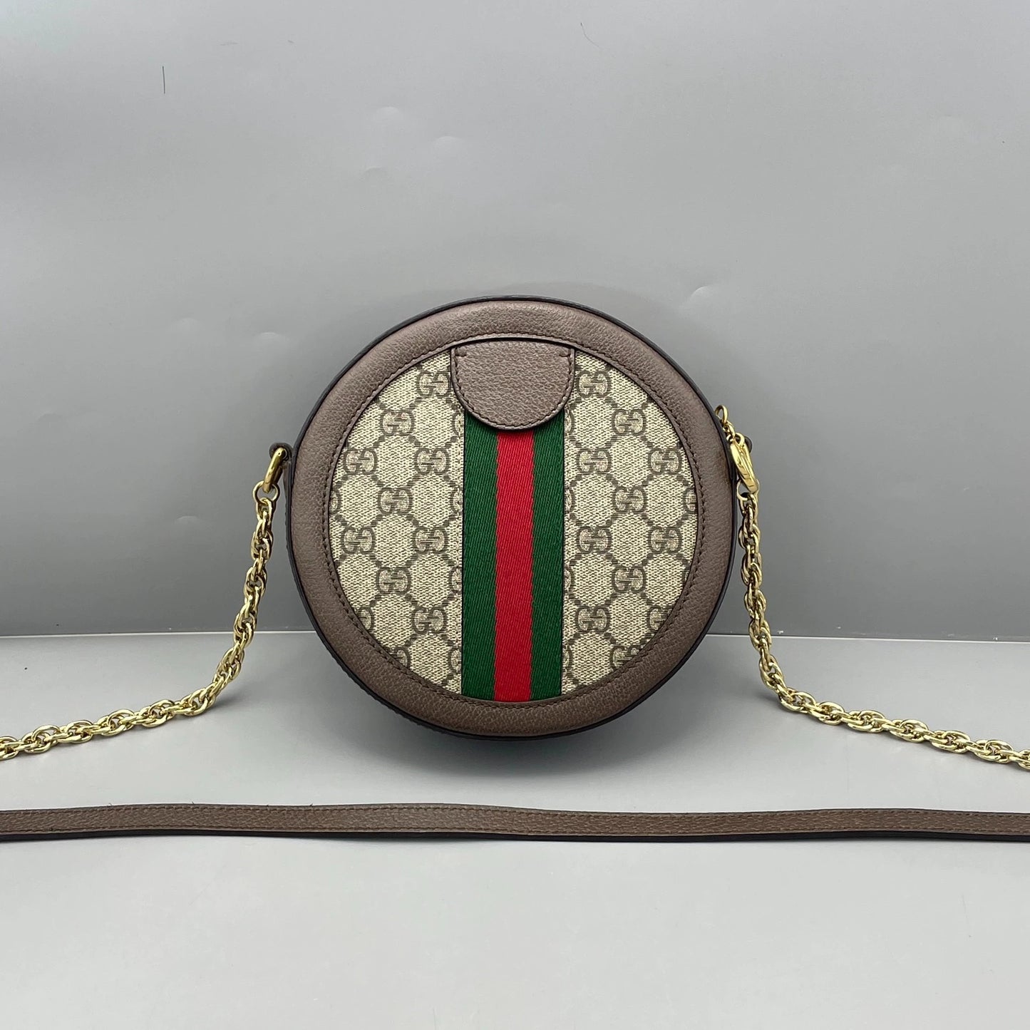 Gucci - Ophidia Mini Round Shoulder Bag - GG Supreme canvas with leather trim - Brown - (mini)