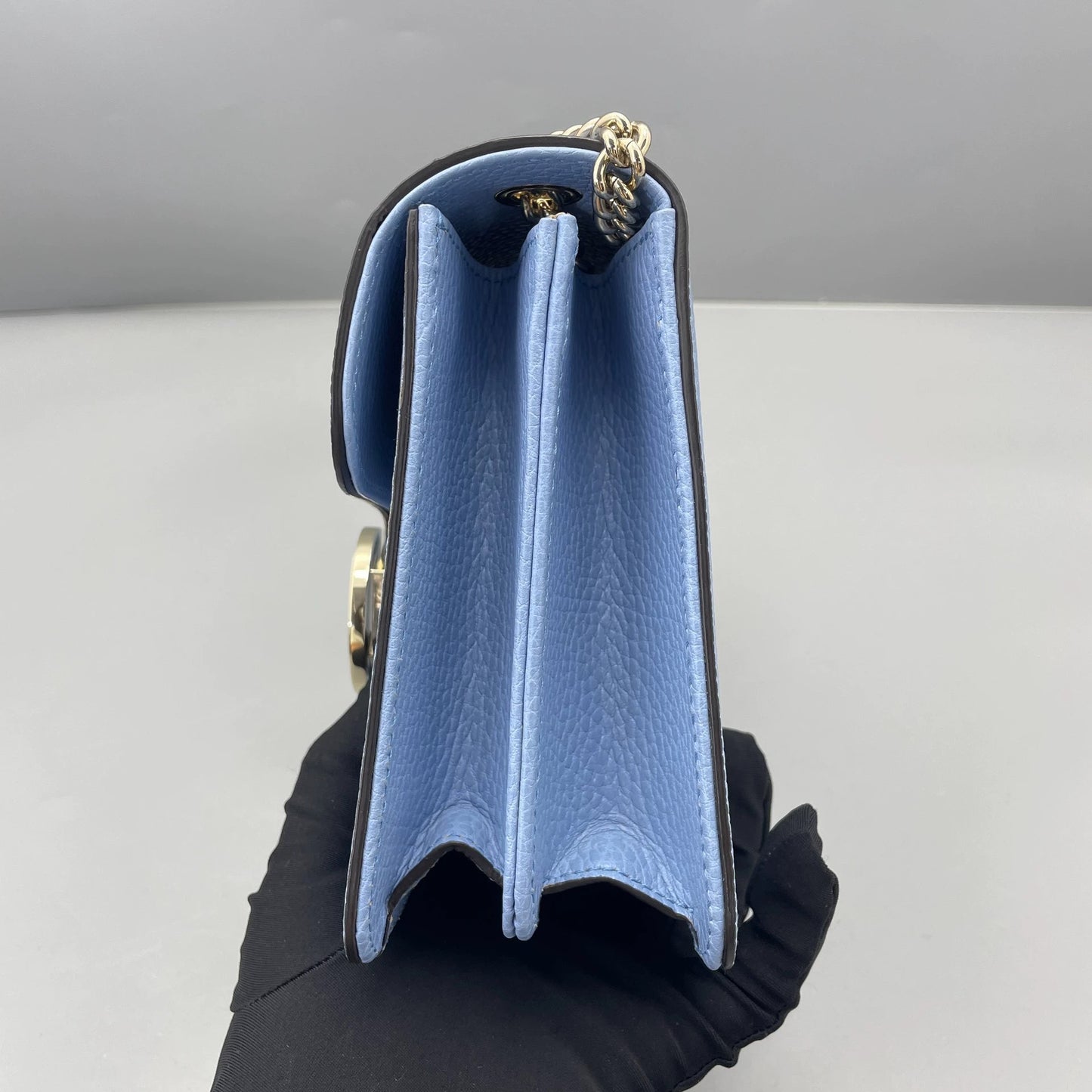 Gucci - Interlocking G Accordion Small Shoulder Bag - Pebbled leather - Blue - (Small)